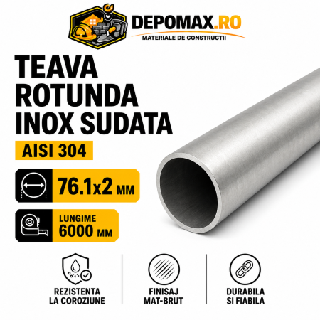 Teava rotunda inox sudata AISI 304, 76.1 x 2 mm, 6 metri